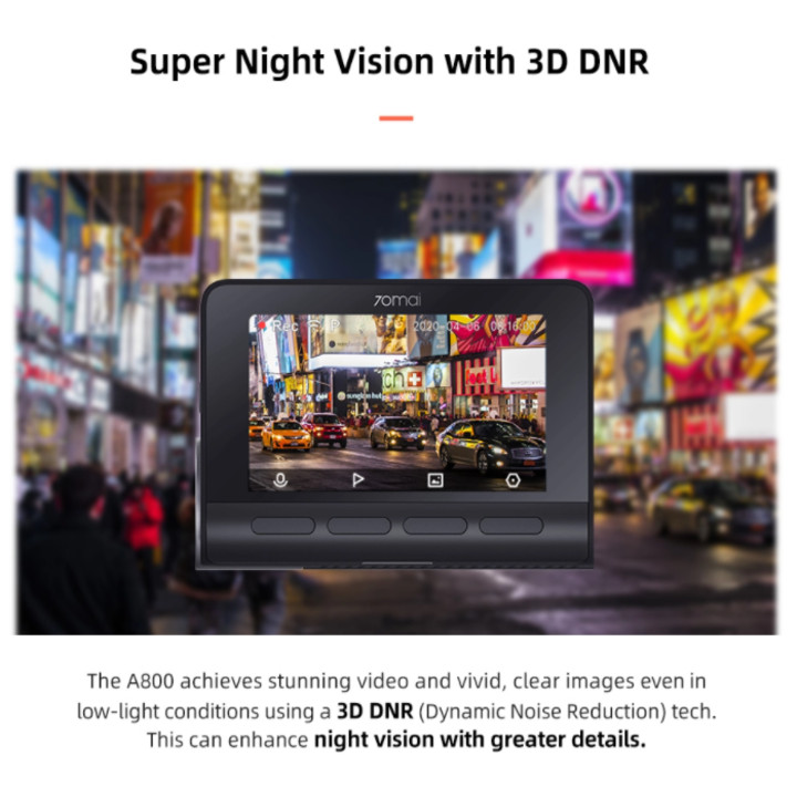 Camera hành trình ô tô Xiaomi 70mai cao cấp A800S chất lượng hình ảnh 4K, tích hợp Wifi (Bộ tích hợp Camera trước + Sau) - Bản Quốc Tế - Hàng Nhập Khẩu