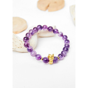 Vòng tay đá thạch anh tím charm tuổi sửu bạc mạ vàng 24K 8mm mệnh hỏa, thổ - Ngọc Quý Gemstones