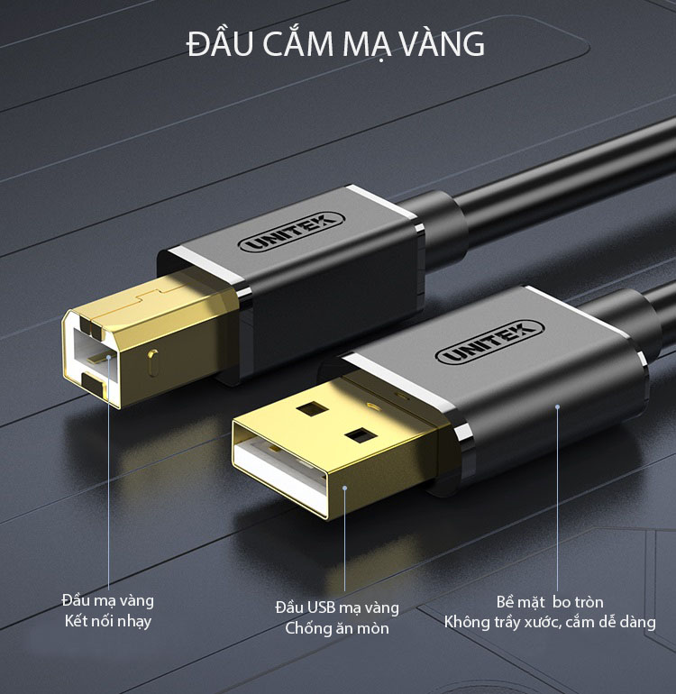 Cáp Máy In Đầu Mạ Vàng Unitek U205B Có 2 Chíp Khuếch Đại Tín Hiệu Dài 15m - Hàng Chính Hãng