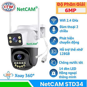 Camera Ngoài Trời NetCAM STD34, Quay Quét 360 độ, có Ống Kính Kép với Độ phân giải Siêu Nét 6MP - Hàng Chính Hãng