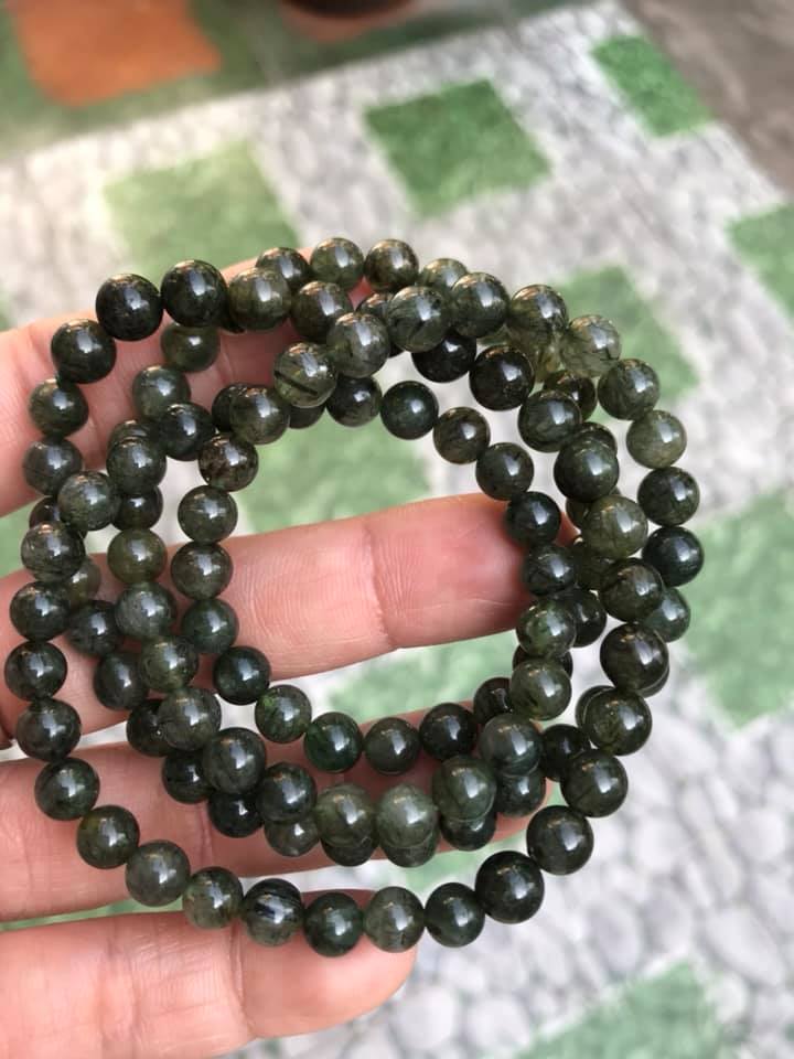 Vòng chuỗi đeo tay 108 hạt đá thạch anh tóc xanh tự nhiên Vòng size 6mm Chất liệu đá thiên nhiên đeo quấn vào tay kiểu vòng trẻ trung đẹp Hợp nữ mệnh mộc hỏa thủy ạ