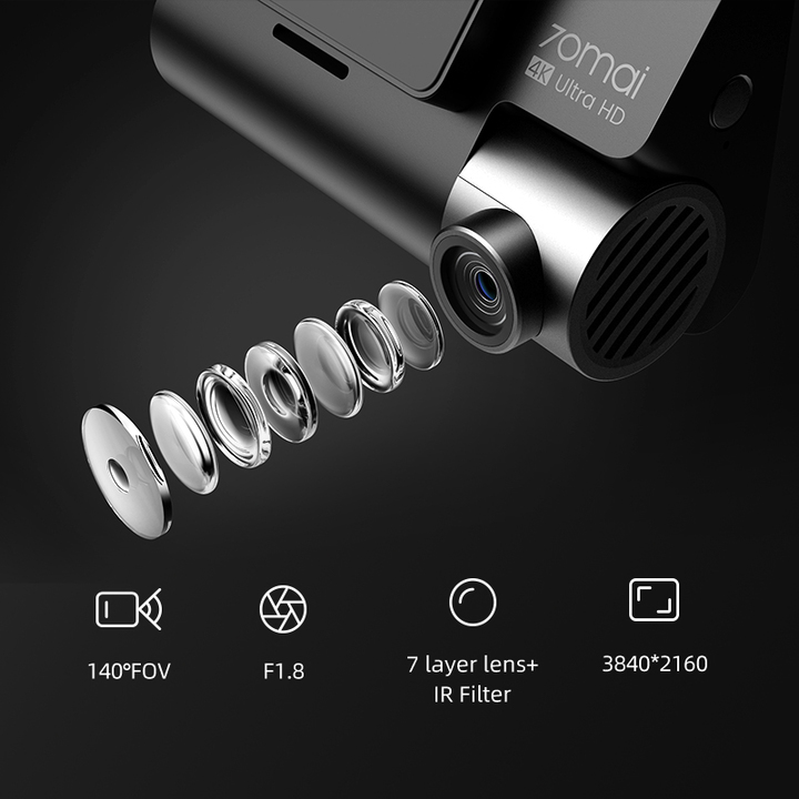 Camera hành trình ô tô Xiaomi 70mai cao cấp A800S chất lượng hình ảnh 4K, tích hợp Wifi (Bộ tích hợp Camera trước + Sau) - Bản Quốc Tế - Hàng Nhập Khẩu