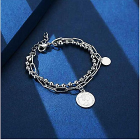 Lắc tay 2 tầng chuỗi xích hạt tròn titan không đen