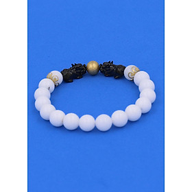 Vòng tay chuỗi hạt San Hô Trắng size 8 ly, 10 ly, 12 ly - Vòng tay Tỳ Hưu Đôi inox đen VSHTTHHEV8 - hợp mệnh Kim, mệnh Thủy
