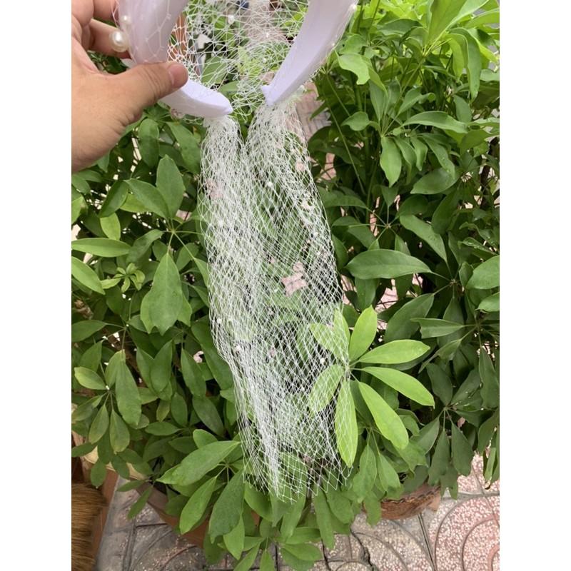 Băng đô nhung cài tóc cô dâu đính hạt trai kèm lưới mạng che mặt Giangpkc SP220547