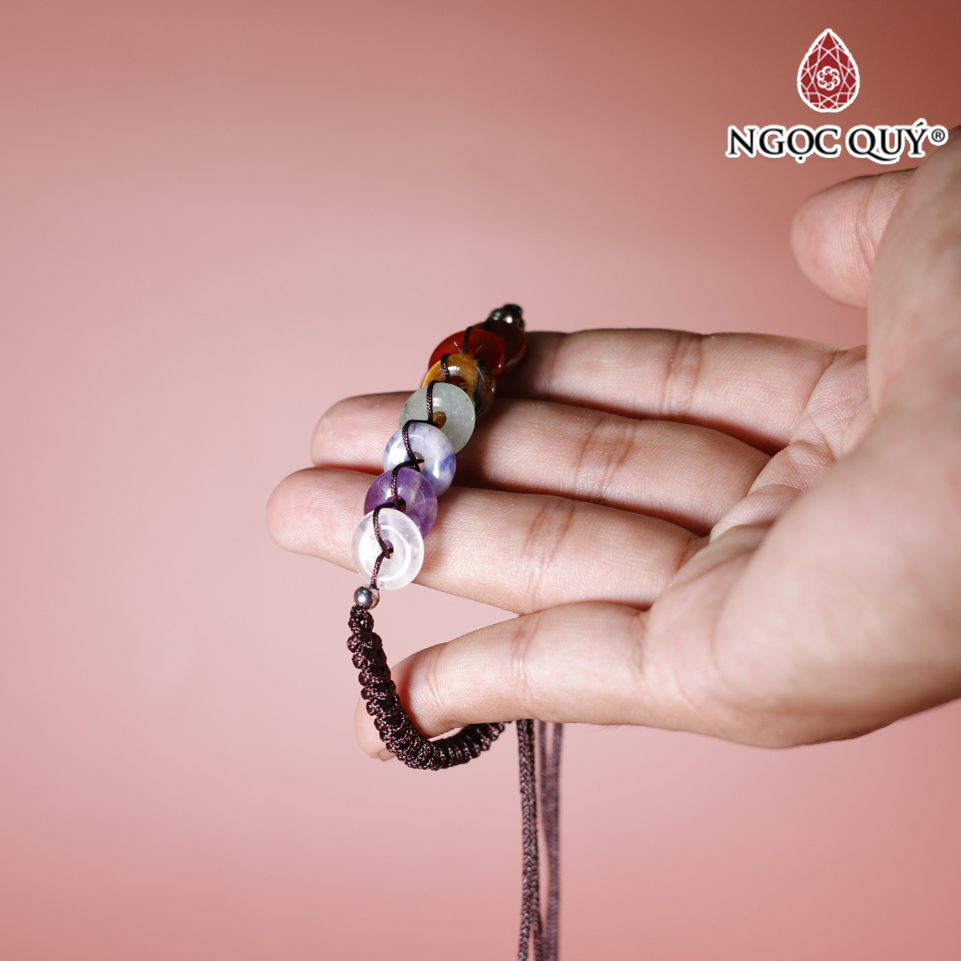 Vòng thắt dây đồng điếu đá thiên nhiên 12mm - Ngọc Quý
