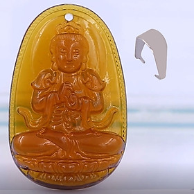 [Tuổi Mùi, Thân] Mặt Dây Chuyền Phật Đại Nhật Như Lai Đá Pha Lê Trà 3.6cm - Mặt Size Nhỏ - Tặng Kèm Móc Inox - Phong Thủy 868 - May Mắn - Bình An