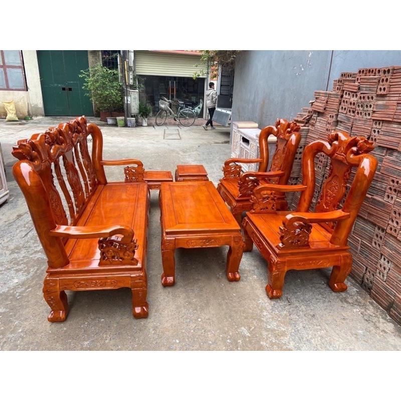 Bộ bàn ghế gồm 6 món gỗ xoan ta tay 10