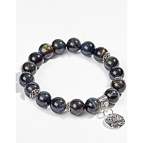 Vòng Mắt Hổ Xanh Đen Phối Charm Hoa Sen Bạc (10mm) Ngọc Quý Gemstones