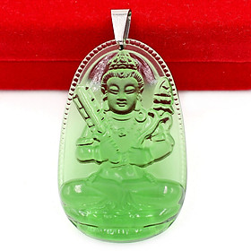 [Tuổi Sửu, Dần] Mặt Dây Chuyền Phật Hư Không Tạng Bồ Tát Đá Pha Lê Xanh Lá Size Nhỏ 3.6cm & Size Lớn 5cm- Tặng Kèm Móc Inox - Phong Thủy 868 - May Mắn - Bình An