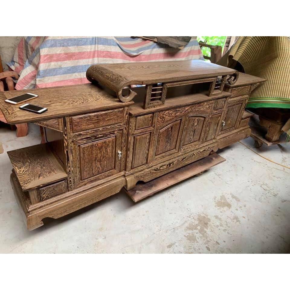 kệ tivi gỗ mun đuôi công kt 2m4