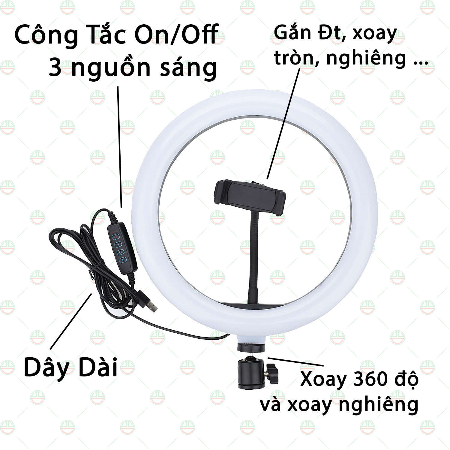 (Loại Chuẩn) Bộ Đèn LedRing LiveStream Cỡ 33cm Cao 2m1 KhoNCC Hàng Chính Hãng - Phù Hợp Idols , YouTube, Tiktok, Thẩm Mỹ Viện Phun Xăm, Bán Hàng - KLM-LEDRING33CM-FULL (Đen Trắng)