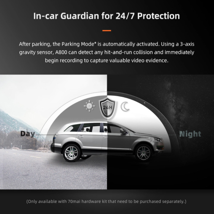 Camera hành trình ô tô Xiaomi 70mai cao cấp A800S chất lượng hình ảnh 4K, tích hợp Wifi (Bộ tích hợp Camera trước + Sau) - Bản Quốc Tế - Hàng Nhập Khẩu