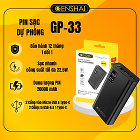 Pin sạc dự phòng Genshai GP-33 20.000mAh màn hình led hàng chính hãng | Bảo hành 12 tháng 1 đổi 1| Made in Việt Nam