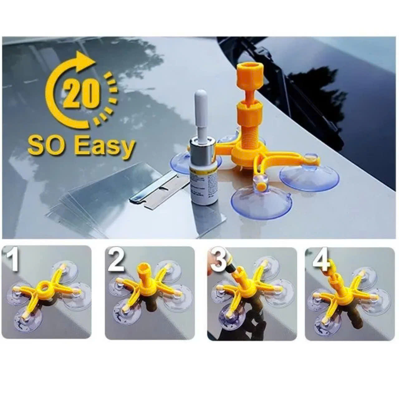 Keo Dán Kính xóa vết Nứt kính Chắn Gió Xe Hơi đủ phụ kiện