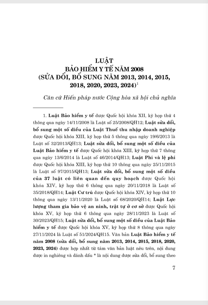 Sách - Luật Bảo Hiểm Y Tế Năm 2008 (Sửa Đổi, Bổ Sung Năm 2013, 2014, 2015, 2018, 2020, 2023, 2024)