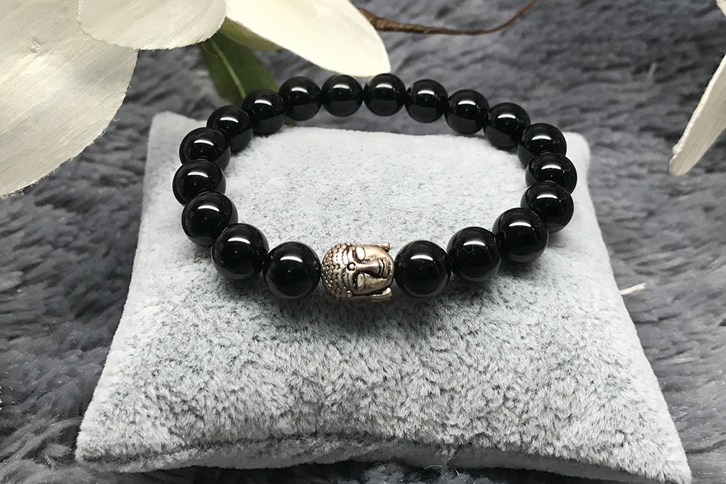 Vòng Đá Thạch Anh Tóc Đen Mix Charm Phật Bạc Ngọc Quý Gemstones TA048 (12mm)