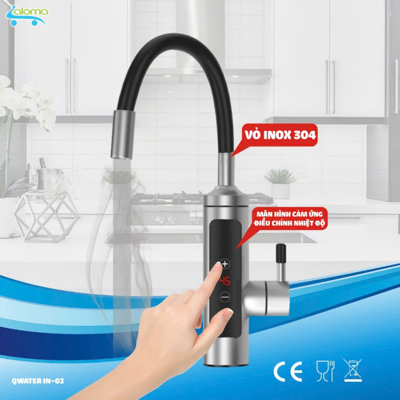 (CÓ CHỈNH NHIỆT ĐỘ) máy nước nóng trực tiếp tại vòi, tặng ổ cắm chống giật