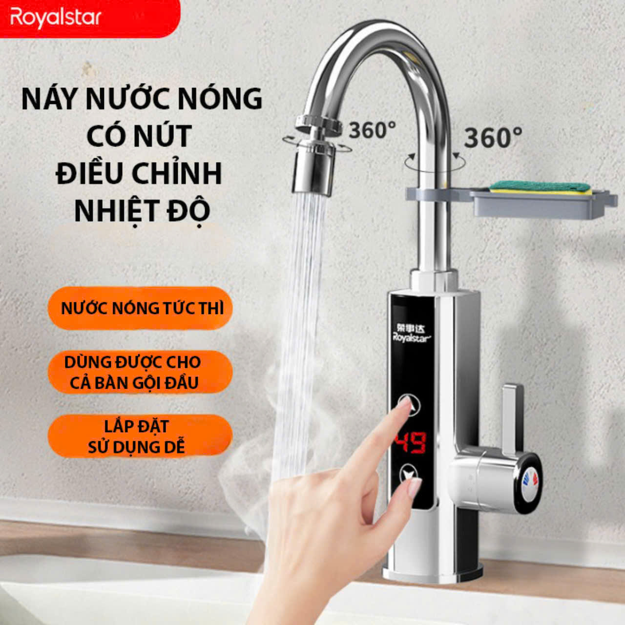 (CÓ CHỈNH NHIỆT ĐỘ) máy nước nóng trực tiếp tại vòi, tặng ổ cắm chống giật