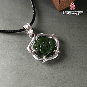 Dây chuyền hoa hồng ngọc bích bọc bạc 24x24mm - Ngọc Quý Gemstones