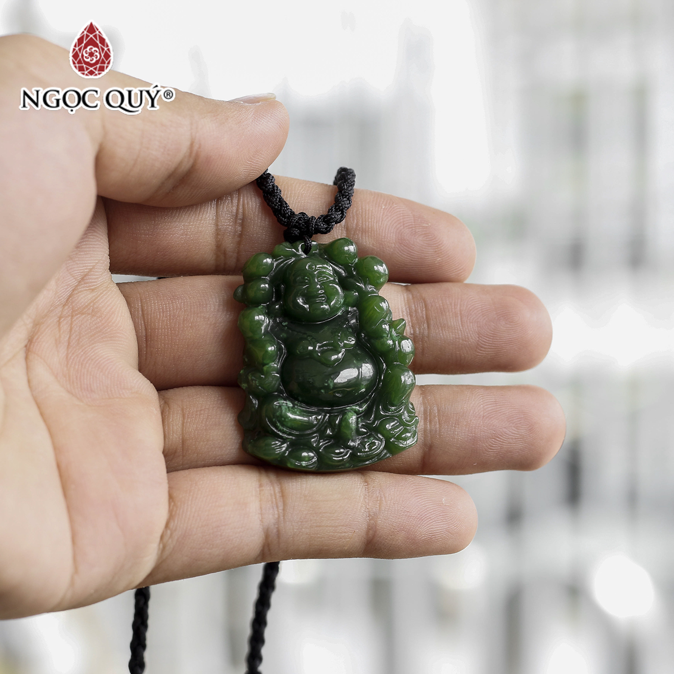 Mặt dây chuyền mặt phật di lặc ngọc bích mệnh mộc, mệnh hỏa - Ngọc Quý Gemstones