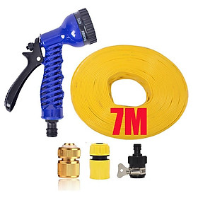 Bộ dây vòi xịt rửa xe, tưới cây, dọn dẹp nhà cửa 7-10m (cút đồng nối nhựa đen) 206843