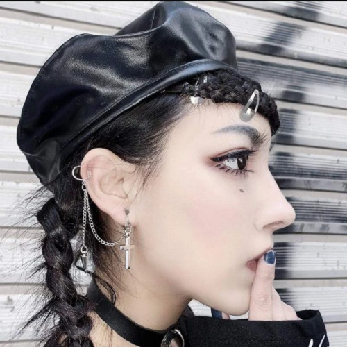 Bông tai nam nữ chữ N phối mặt dây chuyền chữ thập đinh nhọn cá tính gothic bí ẩn