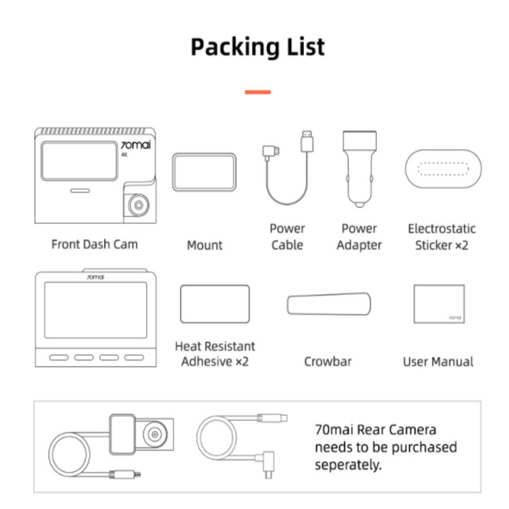 Camera hành trình ô tô Xiaomi 70mai cao cấp A800S chất lượng hình ảnh 4K, tích hợp Wifi (Bộ tích hợp Camera trước + Sau) - Bản Quốc Tế - Hàng Nhập Khẩu