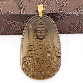 Mặt dây chuyền Văn Thù Bồ Tát đá Obsidian size nhỏ 3.6cm MPOB3 - phật bản mệnh tuổi Mão