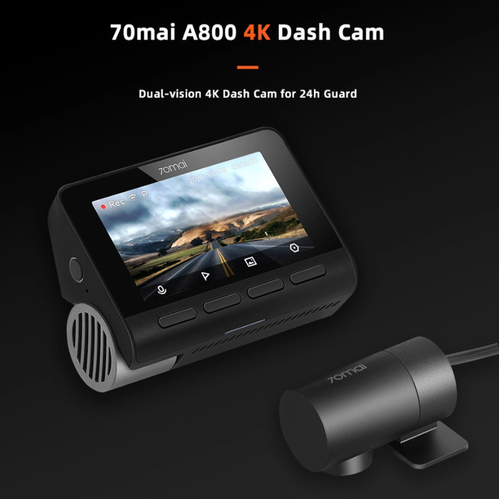 Camera hành trình ô tô Xiaomi 70mai cao cấp A800S chất lượng hình ảnh 4K, tích hợp Wifi (Bộ tích hợp Camera trước + Sau) - Bản Quốc Tế - Hàng Nhập Khẩu