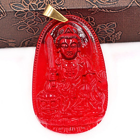 Mặt dây chuyền Văn Thù Bồ Tát thủy tinh đỏ size nhỏ 3.6cm MFBO3 - phật bản mệnh tuổi Mão