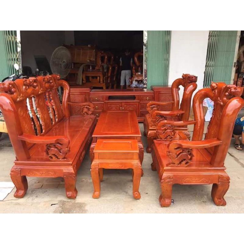 Bộ bàn ghế gồm 6 món gỗ xoan ta tay 10