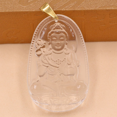 Mặt dây chuyền Đại Thế Chí Bồ Tát thủy tinh trắng 3.6cm - phật bản mệnh tuổi Ngọ - Mặt size nhỏ