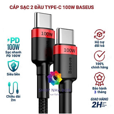 Dây cáp sạc nhanh 100W chuẩn PD 2.0 Type C to type-c QC 3.0 hiệu Baseus Cafule type c to Type C cho iPad Pro 2018 / 2020 / Samsung / Huawei / Xiaomi / Tablet / Macbook / Laptop Type C - Hàng nhập khẩu