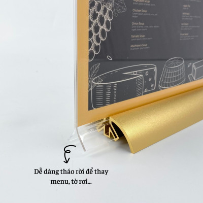 Kệ menu nhà hàng, Standee mica để bàn, Bảng quét mã QR Code, Kệ mica 2 mặt Enter E40 100x150mm đế nhôm cao cấp A6