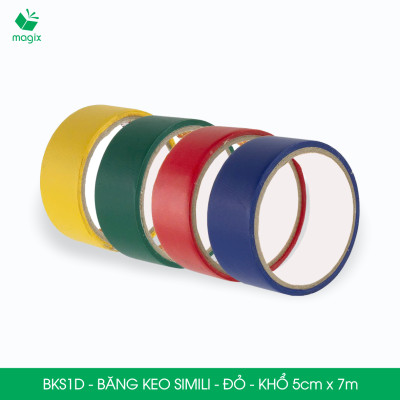 BKS1D - 3 cuộn băng keo Simili khổ 5cm x 7m - Đỏ - Băng dính dán gáy sách, đóng cuốn