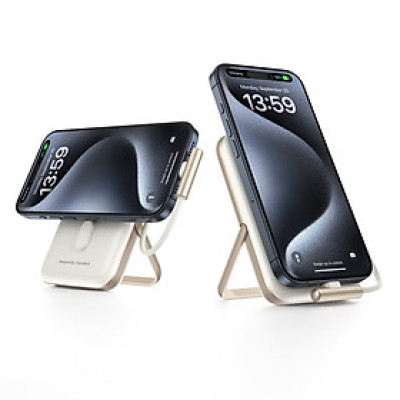 Pin sạc dự phòng Choetech B735 Mag-safe kèm chân đỡ và tích hợp dây cáp sạc Type C công suất 20w dung lượng 10000mAh (hàng chính hãng)