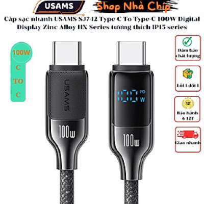 Cáp sạc nhanh USAMS SJ742 Type-C To Type-C 100W Digital Display Zinc Alloy HX Series tương thích IP15 series ( Hàng Chính Hãng)