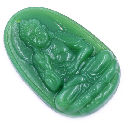 Mặt dây chuyền Phật A di đà đá xanh 2.2 x 3.6cm ( size trung ) kèm vòng cổ dây cao su xanh lá + móc inox, Phật bản mệnh