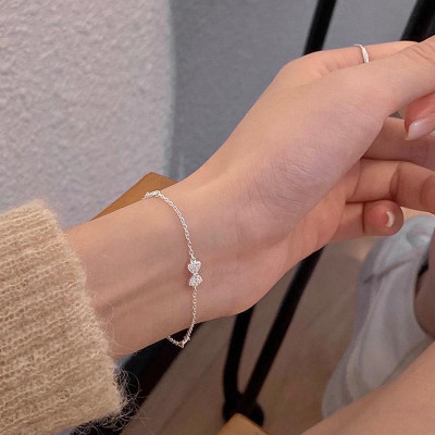 Lắc tay nữ bạc 925 mặt nơ đính đá tấm dễ thương Dế Bạc - LT4658