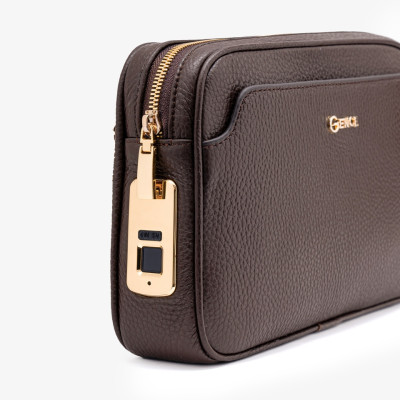 Ví Nam Cầm Tay Clutch Da Hàng Hiệu GENCE RB05 Da Bò Khóa Vân Tay Cao Cấp Màu Nâu