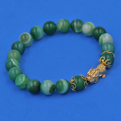 Chuỗi đeo tay Thạch Anh Xanh Lá Sọc 8 ly - cẩn Tỳ Hưu Phong Thủy inox vàng VTAXLSTHHKV8 - hợp mệnh Hỏa, mệnh Mộc