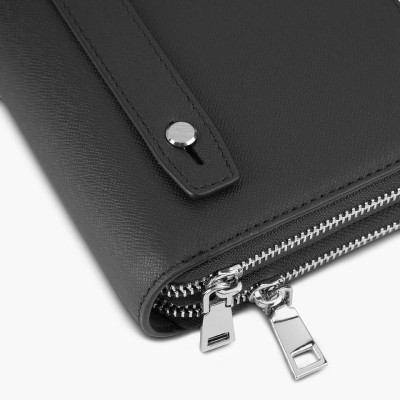 Ví Cầm Tay Nam Gence 2 Khoá Da Bò Taiga HT21 Màu Đen