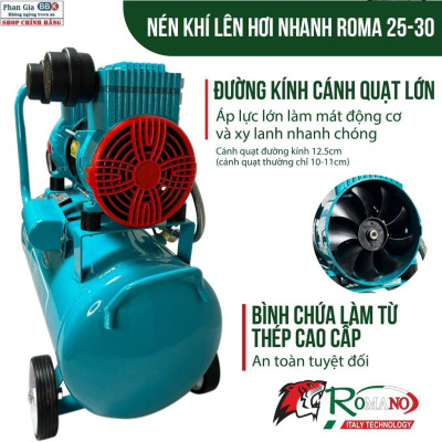 [chính hãƞg] Máy nén khí không dầu lên hơi  nhanh ROMANO 30L, Mô tơ 100% Dây đồng, Bảo hành 1 năm
