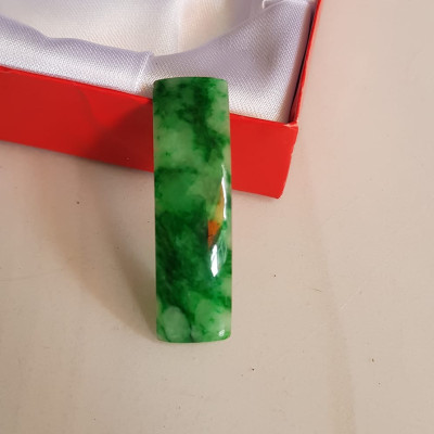 Mặt Lắc Tay miếng cong dài chữ nhật đá cẩm thạch tự nhiên xanh lý sơn thủy đậm vân bóng đẹp Size Dài 41mm x ngang 11mm x dầy 3mm Nữ lên lắc tay bằng vàng đeo sang đẹp món quà tặng Mẹ, người thân ý nghĩa ạ