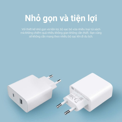Củ Sạc Nhanh Xiaomi Mi 33W Wall Charger (Type A + Type C) EU - Hàng Chính Hãng
