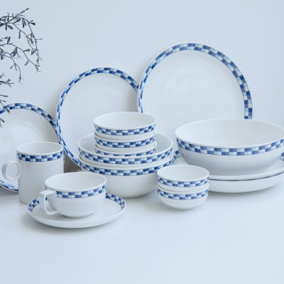 Bộ tách trà | JYSK Check | sứ trắng viền xanh | D13xR10xC6cm/ DK16.5xC2cm | 280ml