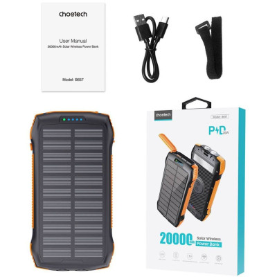Pin Sạc Dự Phòng Choetech B657 Năng Lượng Mặt Trời công suất 20W dung lượng 20.000mAh (Hàng chính hãng)
