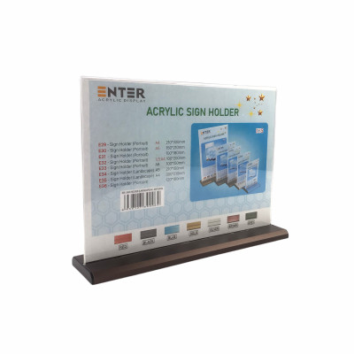 Kệ menu nhà hàng, Standee mica để bàn, Bảng quét mã QR Code, Kệ mica 2 mặt Enter E35 300x210mm đế nhôm A4 ngang