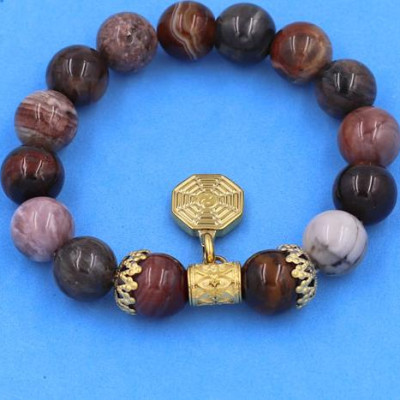 Chuỗi tay Gỗ Hóa Thạch size 12 ly - Vòng tay Bát Quái vàng VGHTBQHKV12 - hợp tất cả các mệnh